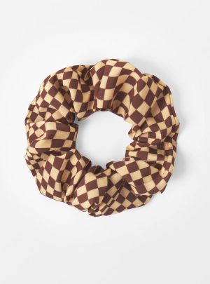 Papaya Brown Gingham Ruching Hair Tie