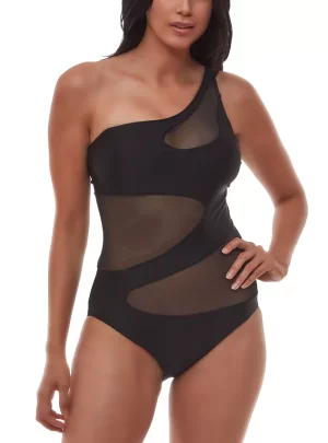 BAR III Matte Mesh Cut-Out One-Shoulder One Piece Swimsuit