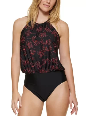 CALVIN KLEIN Printed Blouson One-Piece Swimsuit