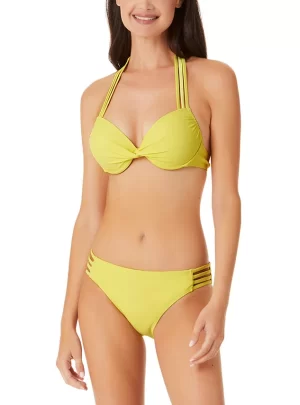 CALIFORNIA WAVES Juniors’ Underwire Push-Up Bikini Top & Strappy-Side Hipster Bikini Bottoms