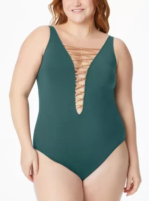 Bleu Rod Beattie Plus Size Lace-Up Swimsuit