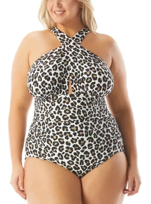 MICHAEL KORS Plus Size Animal-Print Shirred One-Piece Swimsuit