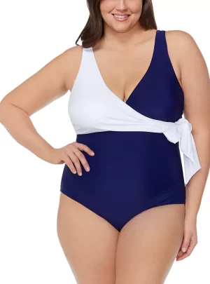 Trendy Plus Size Bahia Faux Wrap One-Piece Swimsuit