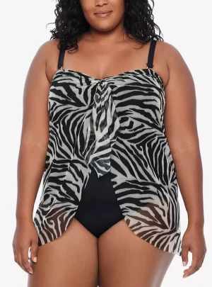 Ralph Lauren Plus Size Printed Overlay Tummy Control Swimsuit